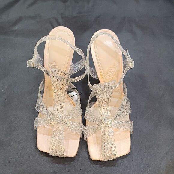BRAND NEW ZARA RHINESTONE VINYL HEELED SANDAL - Picture 3 of 16